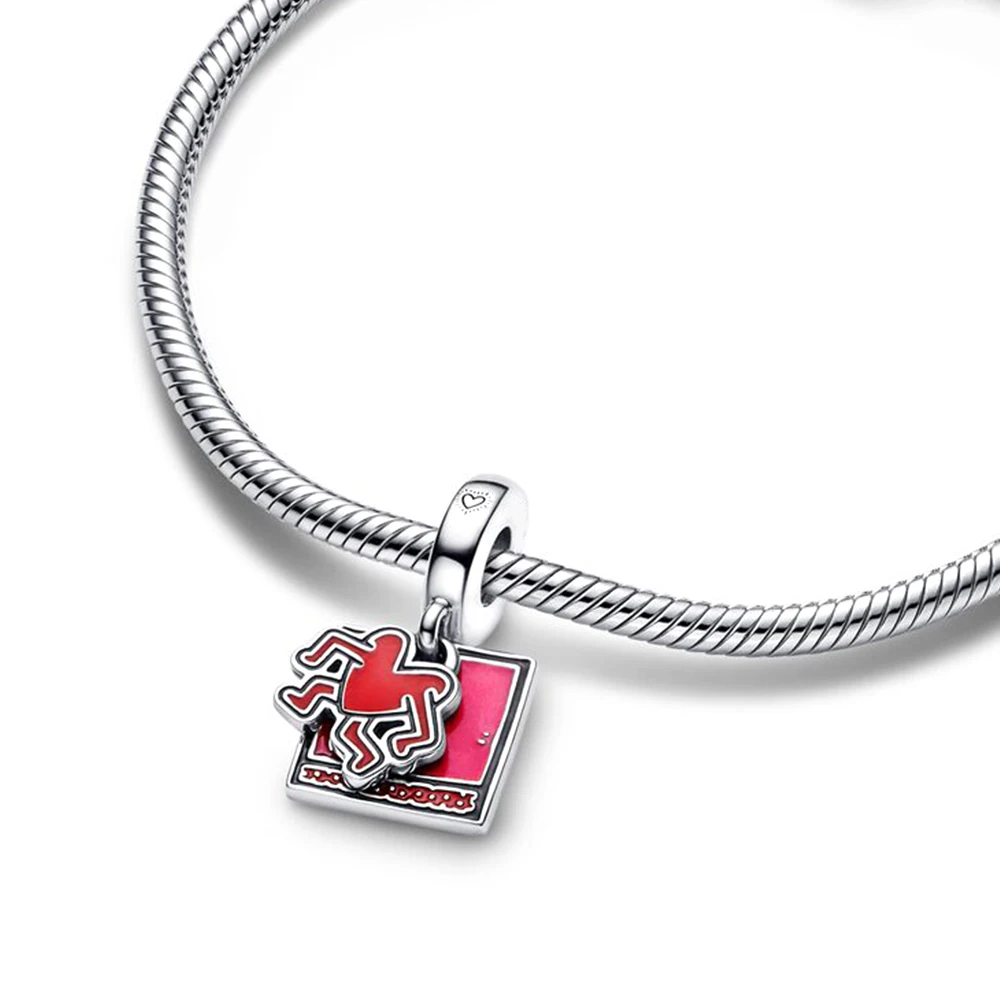 Pandora-Pendentif Coeur Rose en Argent 925 pour Femme, "Running Man", Fit for DIY Executive Personality Bracelet, Cadeaux de ixd'Anniversaire, Nouveau