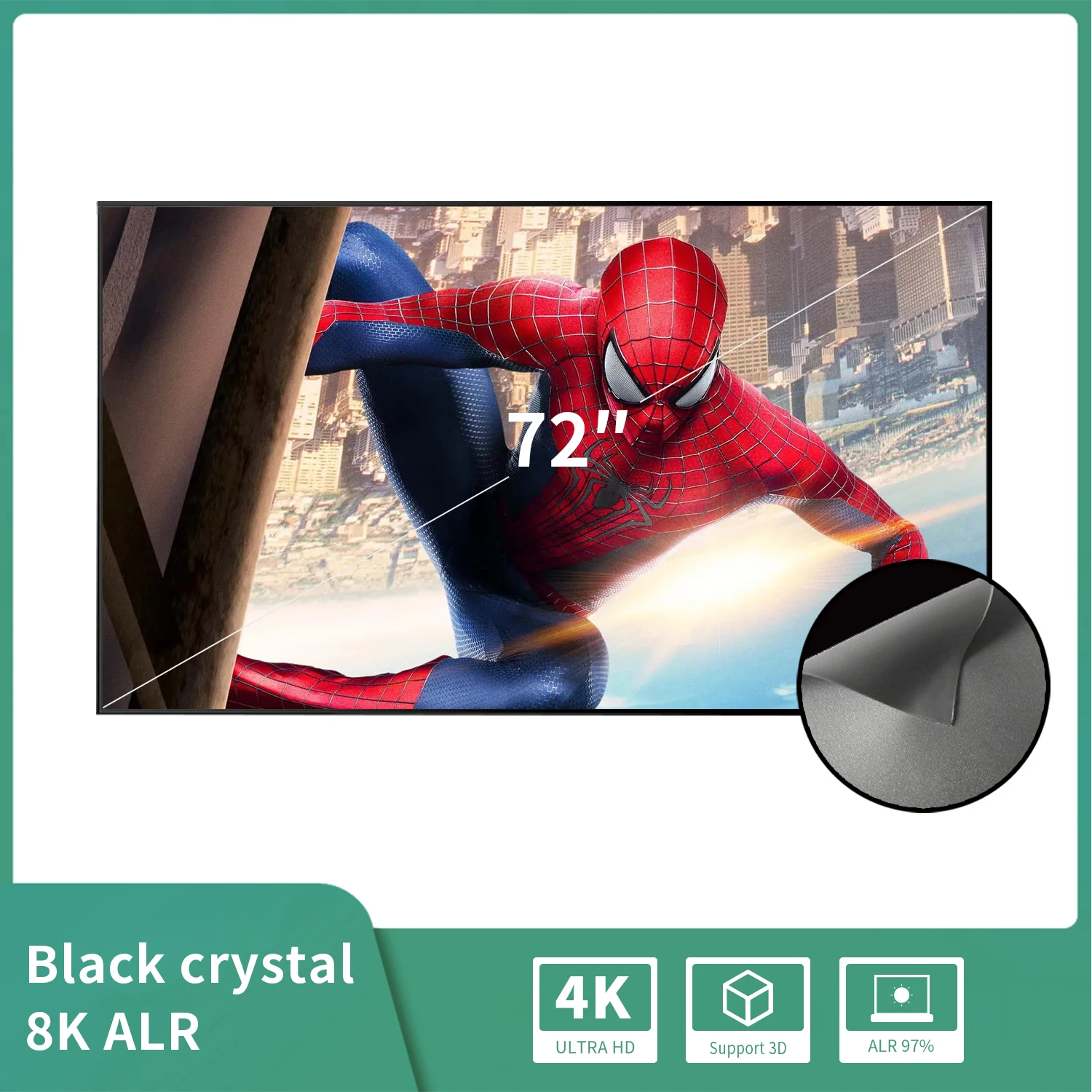 72-дюймовый экран для проектора из черной фоновой ткани с ультратонкой рамкой