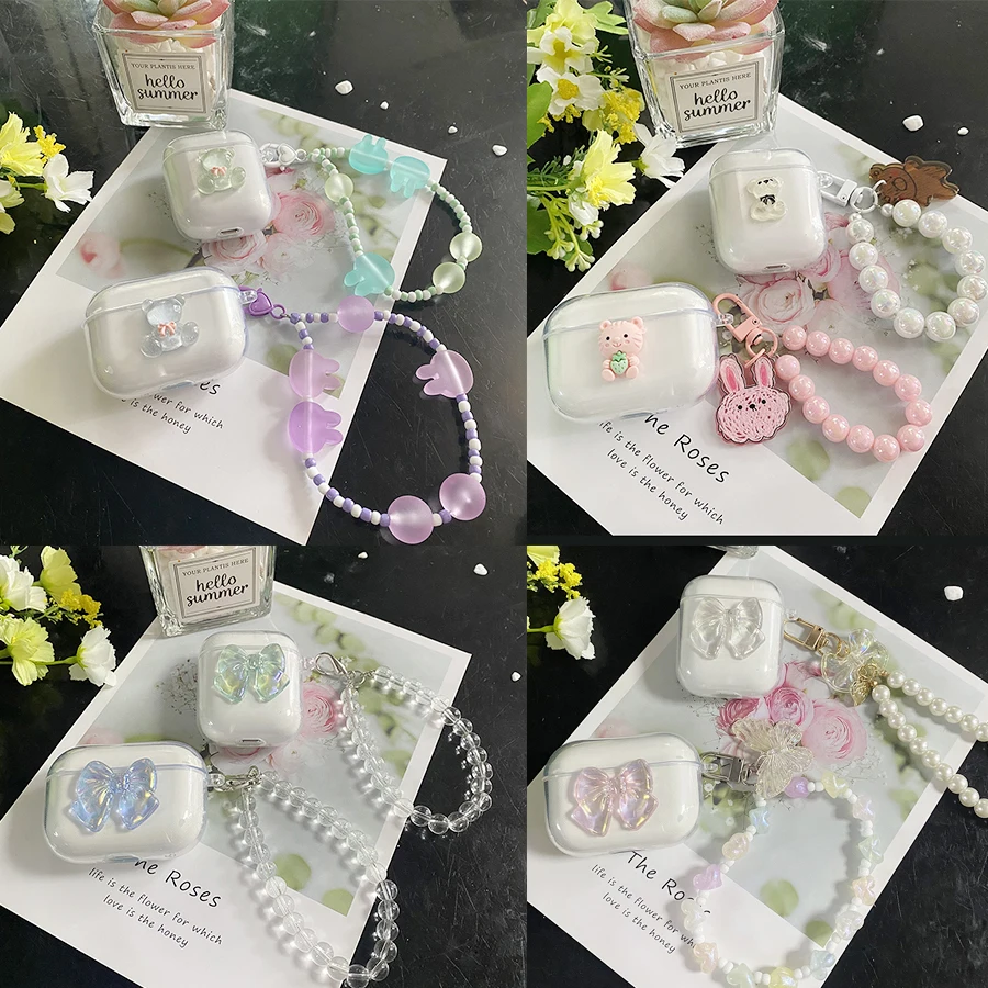 Чехол для QCY T10/T11 / T13 / T8/T8S / T1C T12s HT03, милый чехол со шнурком, силиконовый прозрачный чехол для наушников с брелоком