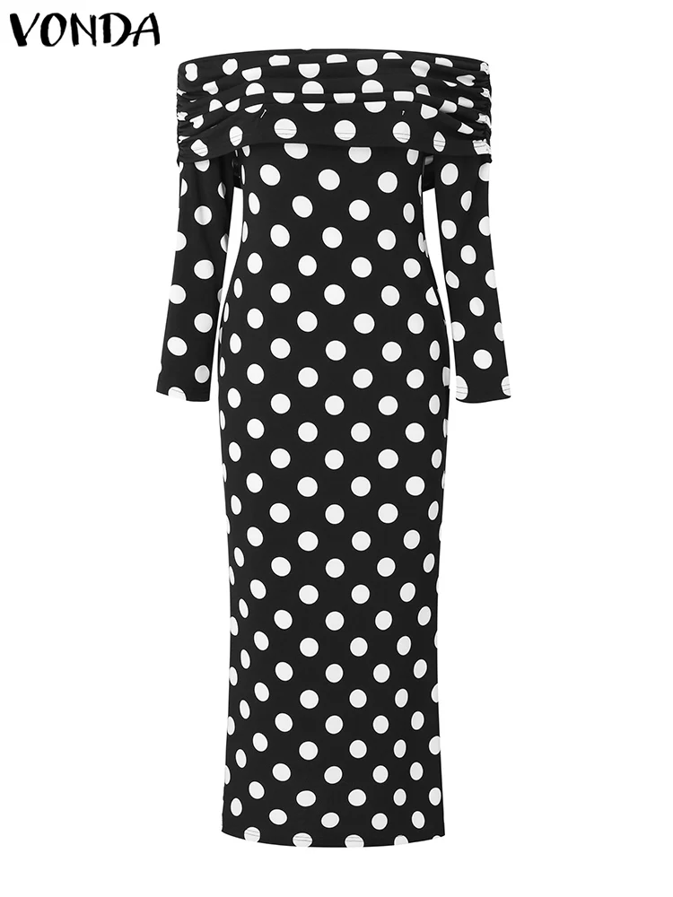 Женское длинное платье в горошек VONDA