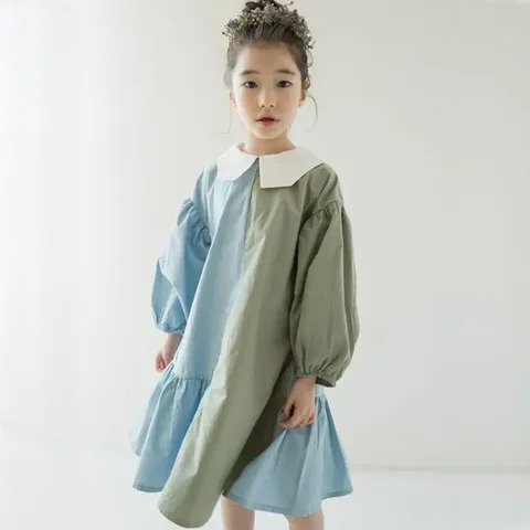 Брендовое контрастное свободное платье для девочек, детское Хлопковое платье в стиле пэчворк двух цветов, детское платье принцессы, индивидуальные платья для подростков