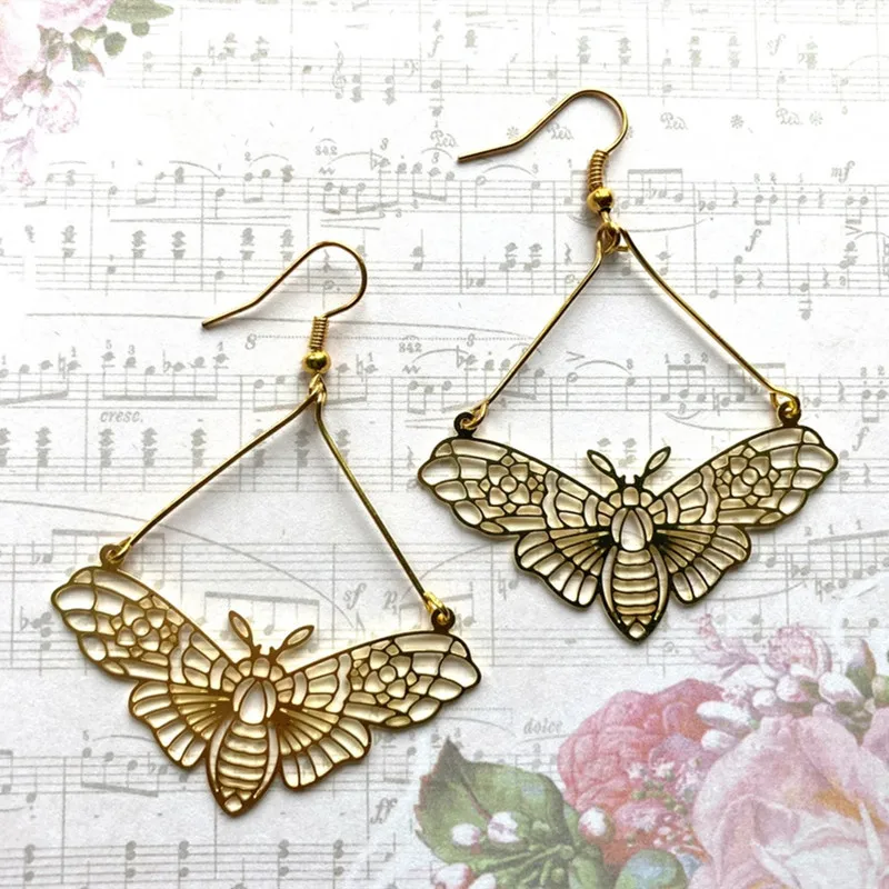 

Gold Moth Earrings, Gold Plated Brass Charm, Lightweight Statement Earrings, Boho Pagan Gift Gothic Earrings, Hypoallergenic