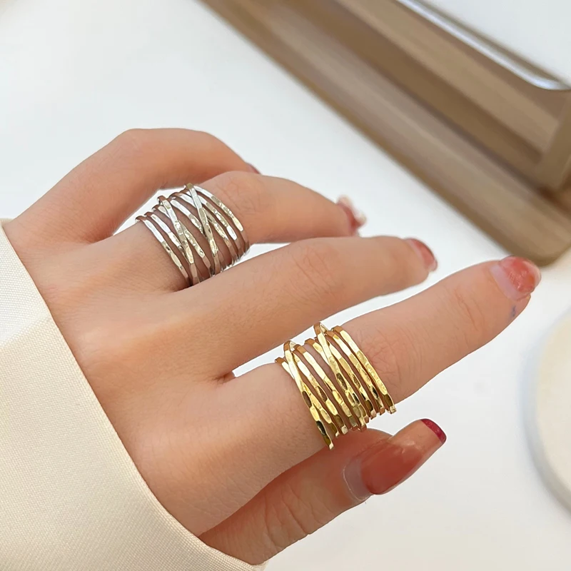 

Trendy Jewelry Multi Layer Metal Ring Popular Design Gold Color Hot Selling Geometric Ring For Women Accessories