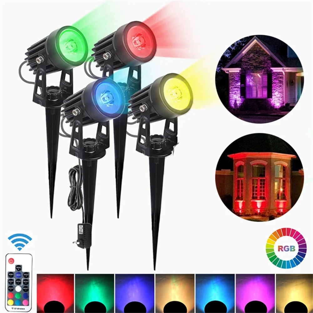 

Уличный светодиодный садовый светильник для газона, RGB, Ландшафтная лампа, IP65, водонепроницаемый Светодиодный точечный светильник с шипами,...