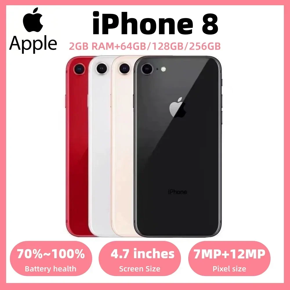 Фото Оригинальный Apple iPhone 8, 64 ГБ ROM, 4.7-дюймовый экран, iOS, 2.39 ГГц, 12 МП, разблокировка по отпечатку пальца, Hexa Core, 3G, 4G, б/у телефон iPhone 8 №1