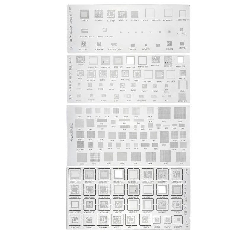 

4 шт. Универсальный трафарет BGA для MTK MSM Samsung Huawei Xiaomi IPad CPU RAM PM Power IC Reball Pin BGA прямой нагрев шаблон