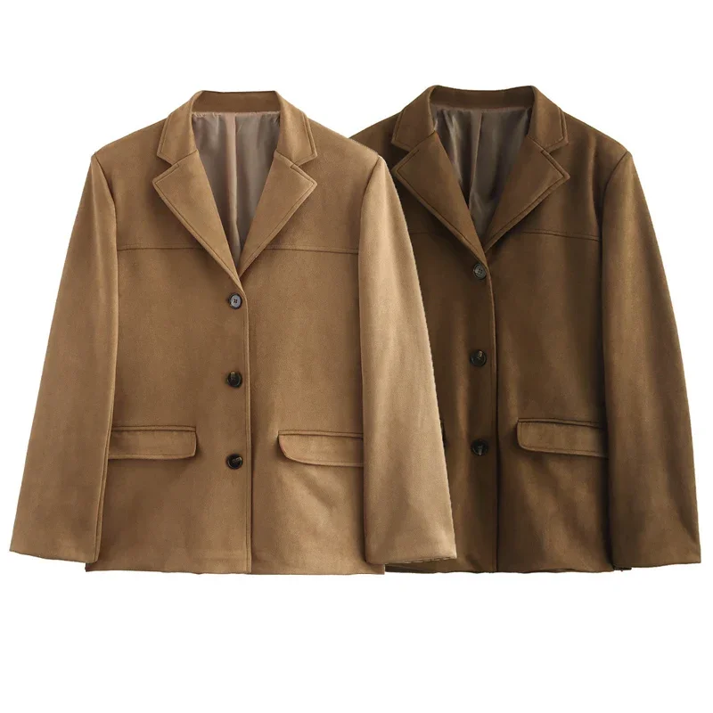 Женский замшевый Блейзер на пуговицах с длинным рукавом