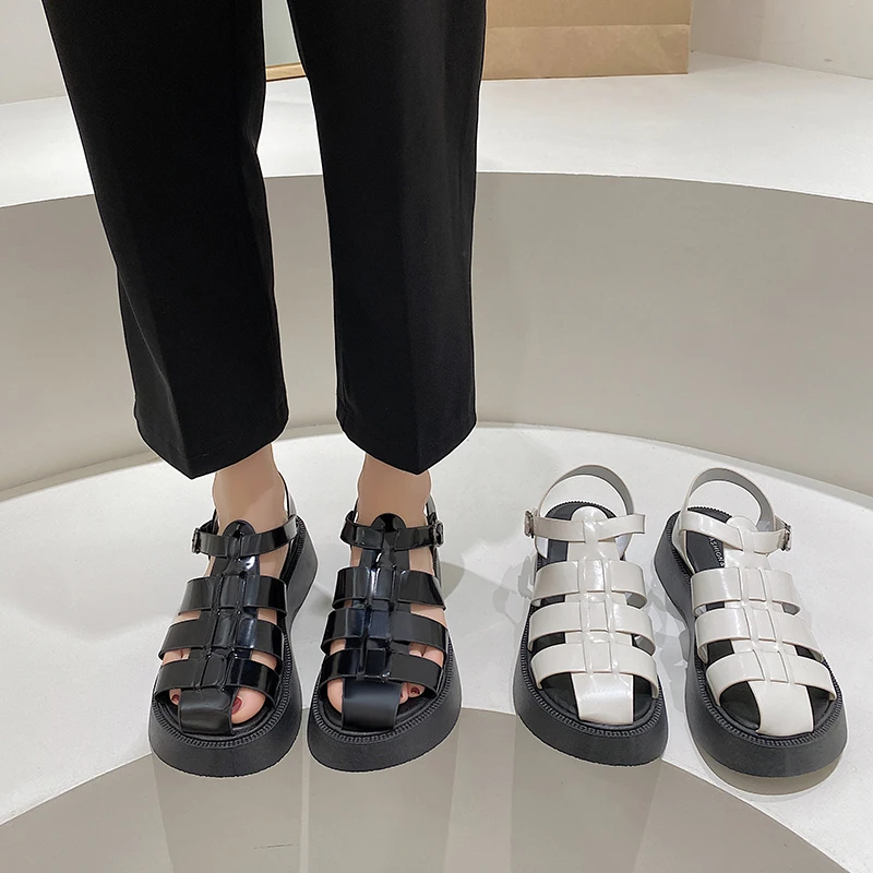 

Beige Heeled Sandals Muffins shoe Buckle Strap All-Match Comfort Shoes for Women Breathable 2022 Summer Increasing Height Black