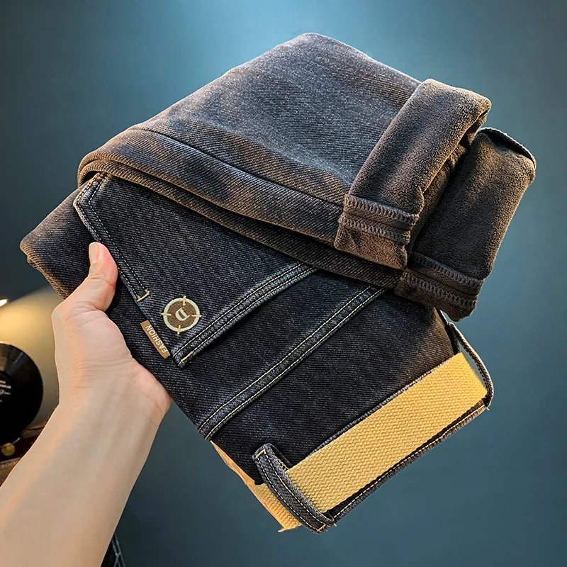 Толстые джинсы на флисовой подкладке мужские зимние теплые морозостойкие