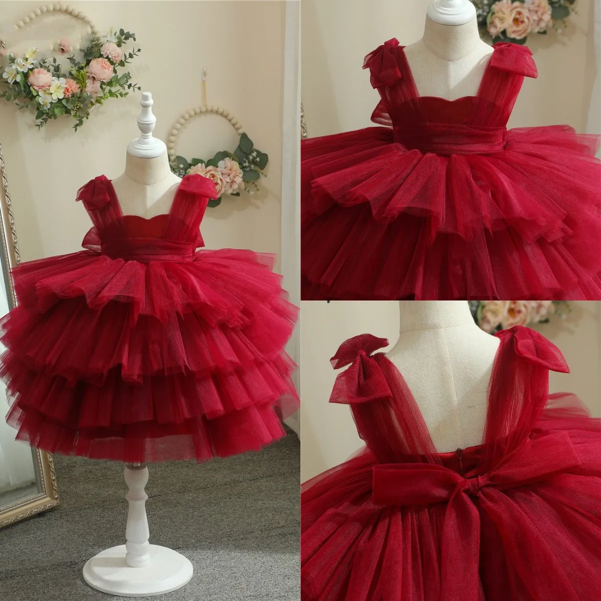 

Flower Girl Dresses For Weddings Lace Appliques Sleeveless Sweep Train Girls Pageant Dress For Wedding Prom Kid Communion Gowns