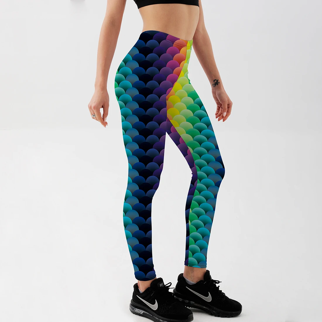 

Сексуальные модные женские леггинсы, Леггинсы с градиентным принтом в виде рыбьей чешуи радужного цвета, тренировочные штаны для фитнеса, о...