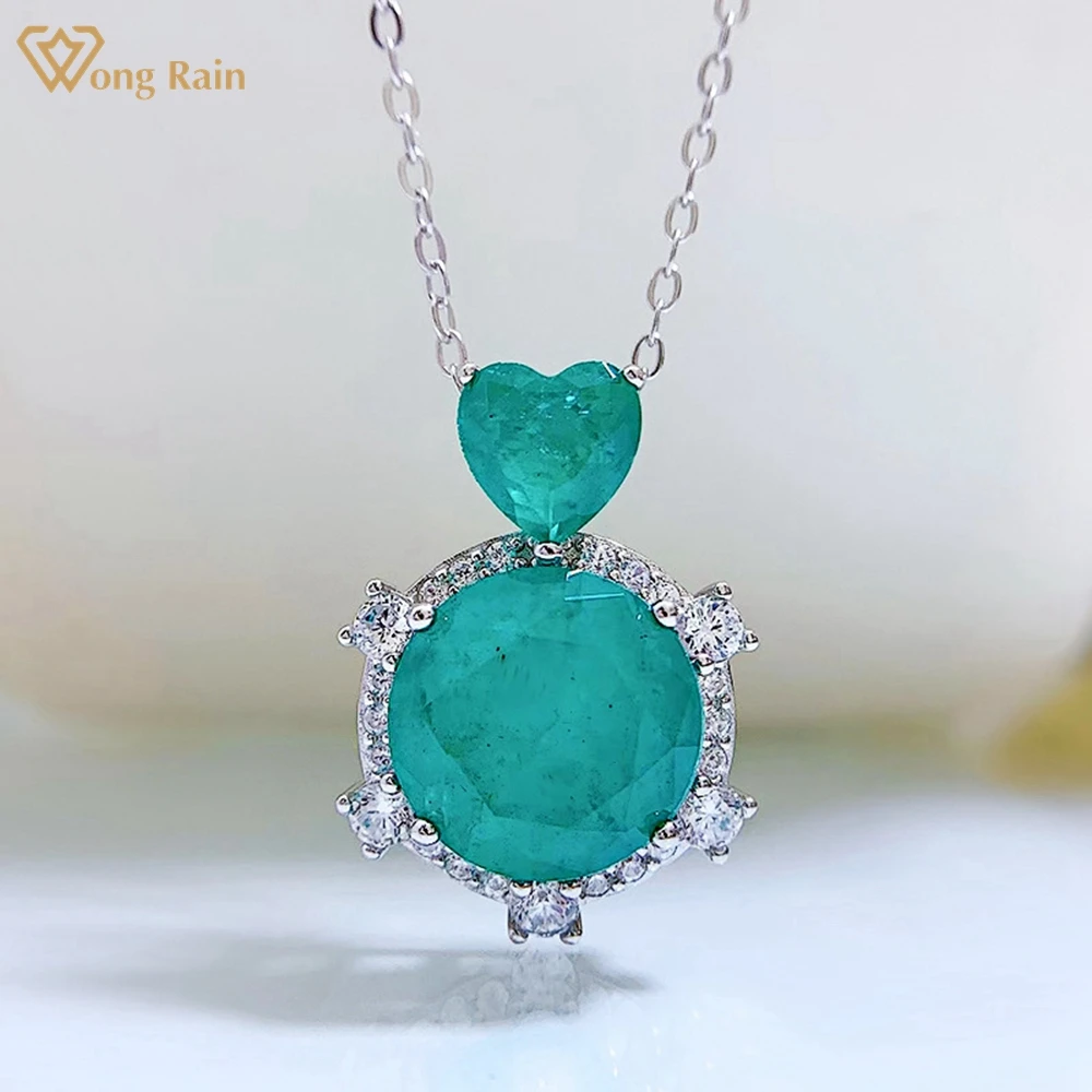

Wong Rain 100% 925 Sterling Silver 12MM Created Moissanite Paraiba Tourmaline Gemstone Pendant Necklace Fine Jewelry Wholesale