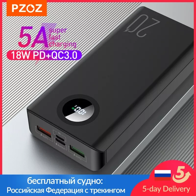 

NEW PZOZ 5A Power Bank 10000mAh Fast charging Mobile Phone External Battery Portable Charger 20000mAh PowerBank For iPhone Mi