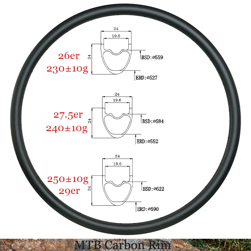 Фото 26er/27,5er/29er SL MTB, карбоновый обод шириной 24 мм, глубина 24 мм, сверхлегкий, 230 г/240 г/250 г, бескамерное колесо UD XC 24 28, с 32 отверстиями №1