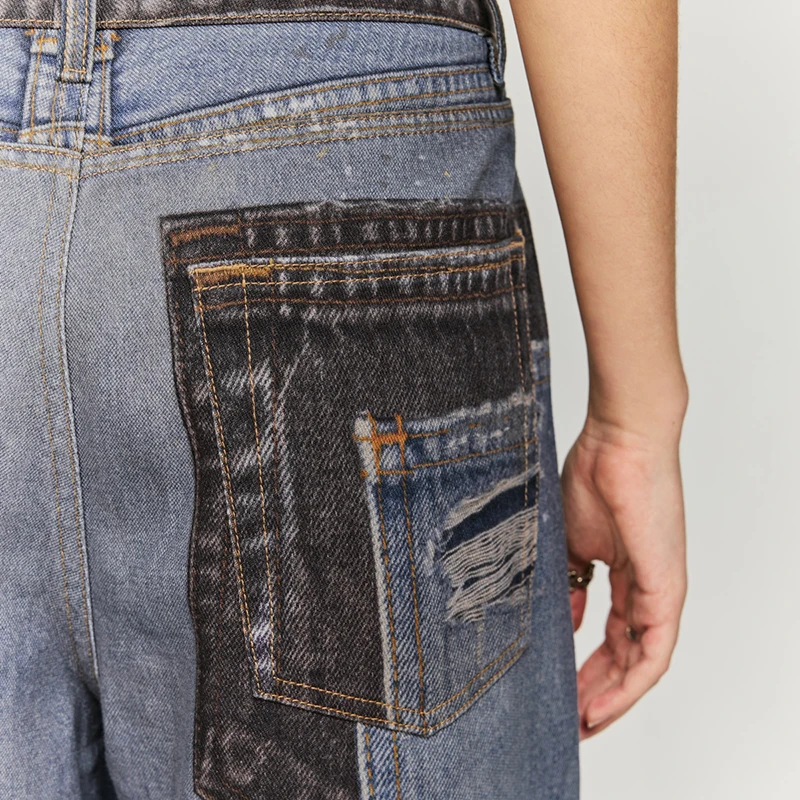 Мужские потертые рваные джинсы с цифровым принтом в стиле ретро осенне-зимние