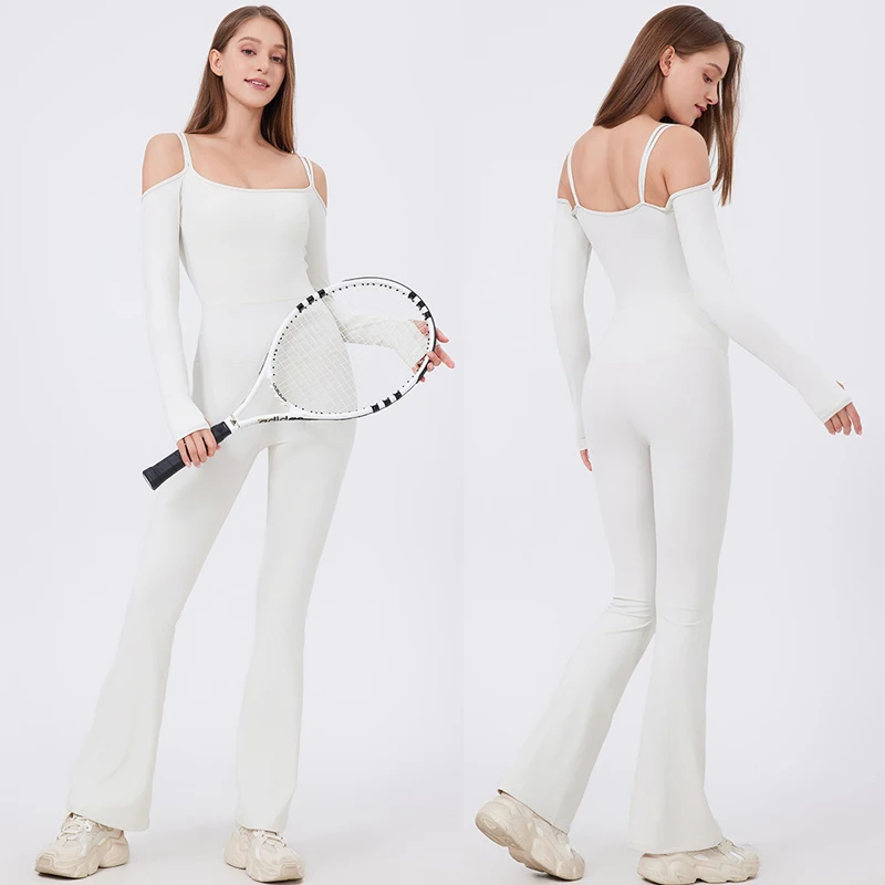 Цельный Комплект для фитнеса и йоги Женский однотонный облегающий костюм
