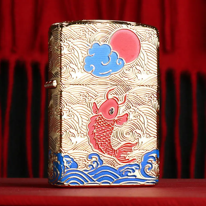 

Kerosene Lighter Enamel Creative Painting Cool Lighter Copper Sea Broads And Fish Leap Torches Lighters Gifts Cigarette Tools