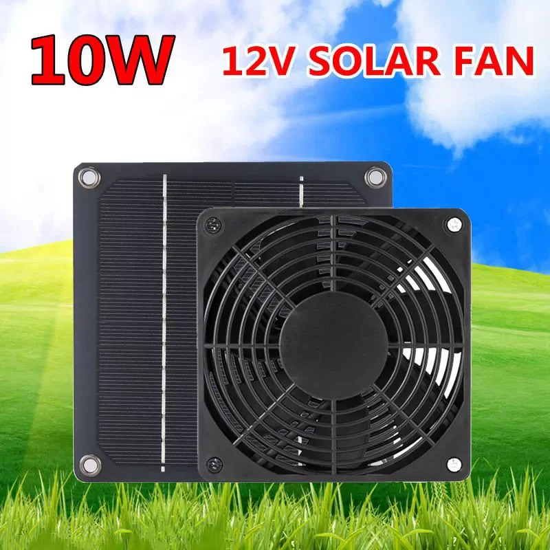

2023New 10W 12V Solar Exhaust Fan Air Extractor 6inch Mini Ventilator Solar Panel Powered Fan for Dog Chicken House Greenhouse S