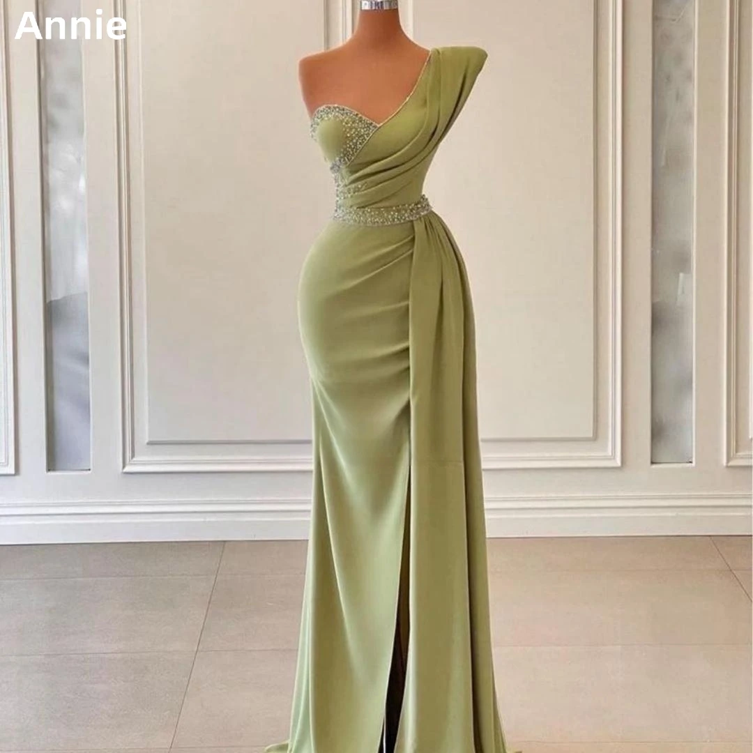 

Annie Taffeta ثوب الكرة Shiny Side Slits Prom Dressess 2023 Luxurious Green Robe Prom Dress Custom Evening Dress