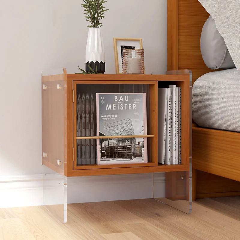 

Makeji solid wood bedside table simple modern small family storage side cabinet acrylic bedroom bedside shelf