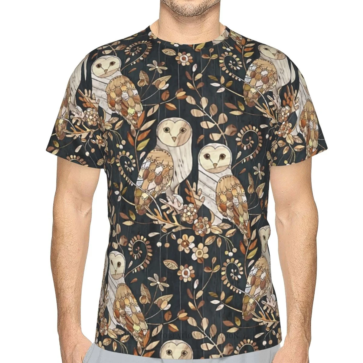 

Men's TShirts Wooden Wonderland Barn Owl Collage 3D Printed Breathable Retro Short-Sleeved Polyester O-Neck Tops Streetwear