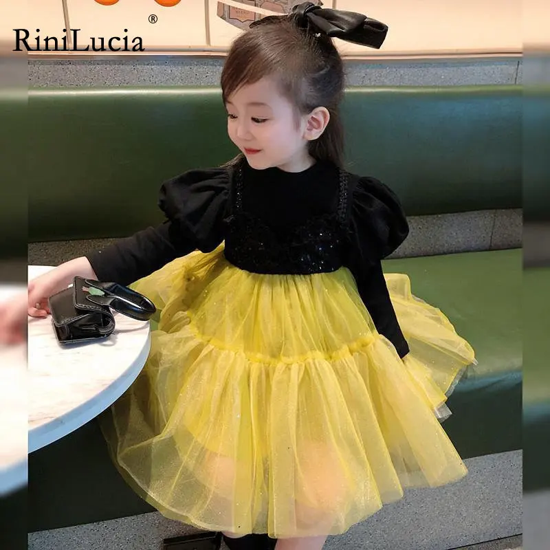 

RiniLucia Kids Autumn Winter Dresses for Girls Princess Dress Girl Puff Sleeve Party Vestidos Girls Dress Children Clothing