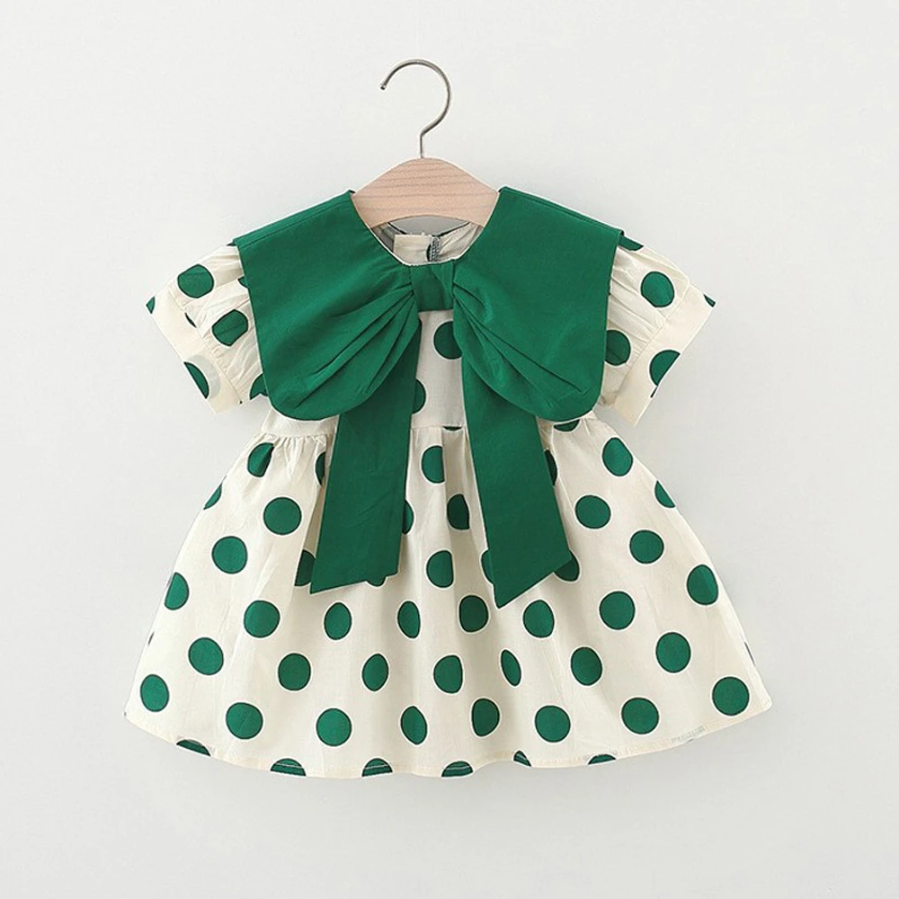 

VigoAnne, 2022, летнее платье для малышей с коротким рукавом и отложным воротником, платье для новорожденных девочек с принтом в горошек, женская о...