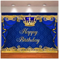 Royal Prince Photography Backdrop For Blue Curtain And Gold Crown Background Boy's Kids1st Birthday Newborn Baby Party Decor