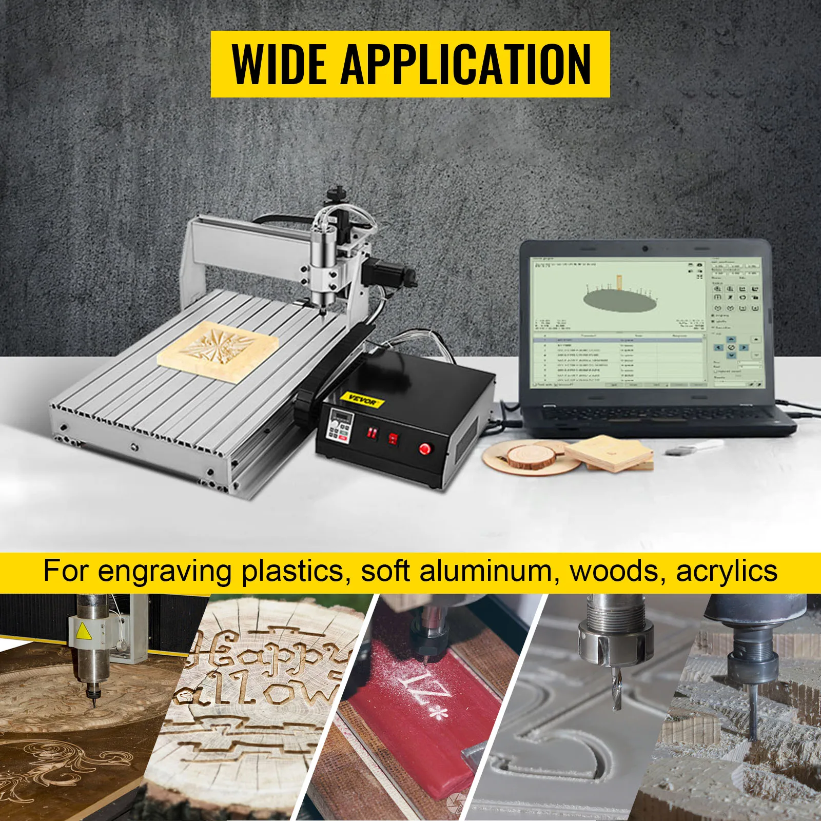 VEVOR 3 / 4 оси CNC маршрутизатор 6040/3040/3020 лазерный гравер USB порт фрезерный