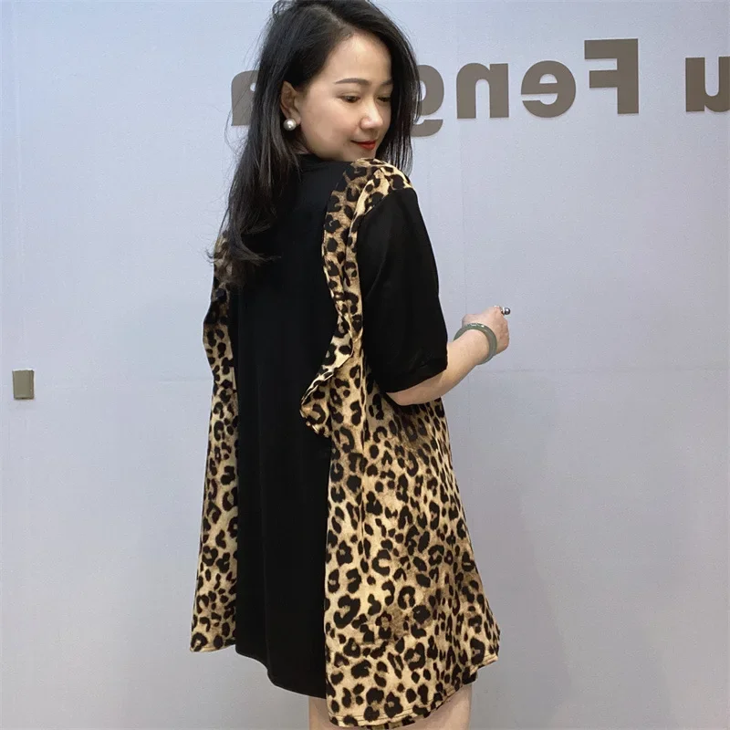 Женский костюм-двойка с леопардовым принтом футболка свободного покроя оборками