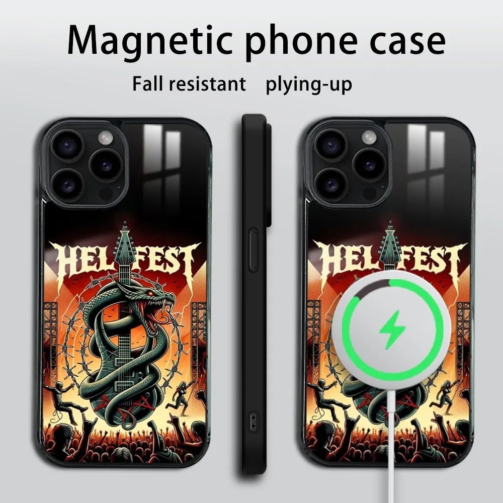 Music festival Hellfest Phone Case For iPhone 16 15 14 13 12 11 Pro Max Plus Mini Magsafe Mirror Wireless Magnetic Cover