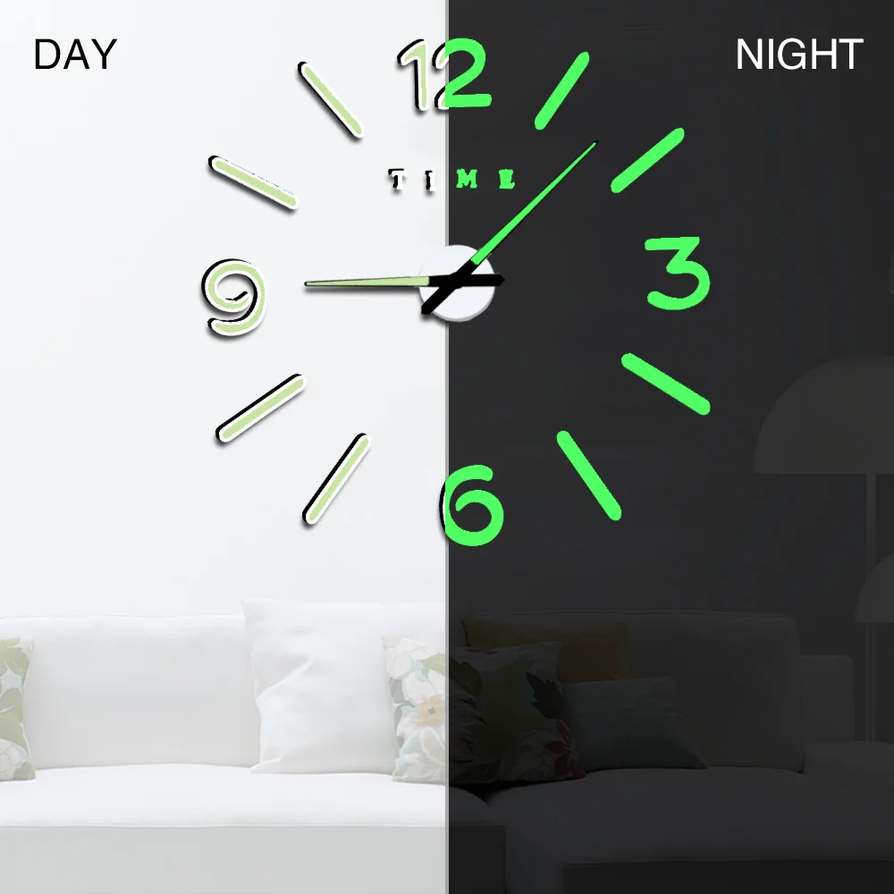 Несколько стилей 3D Светящиеся Настенные часы зеркальные наклейки креативные