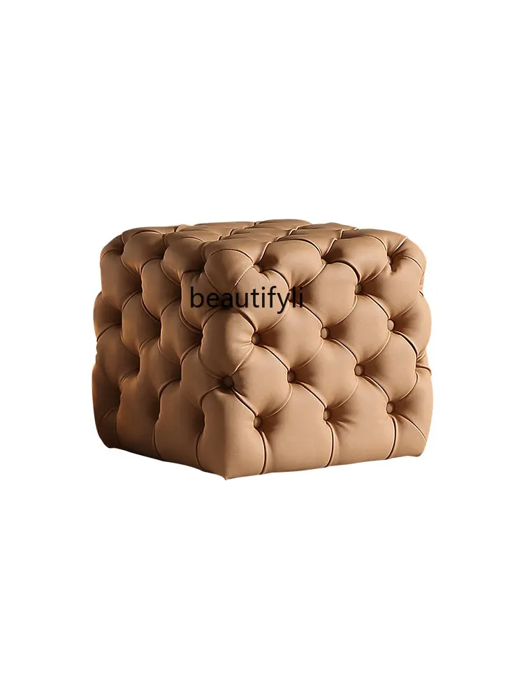 

cqy Modern Simple Retro Pull Buckle Square Stool Shoe Changing Stool Light Luxury Bread Stool Living Room Home