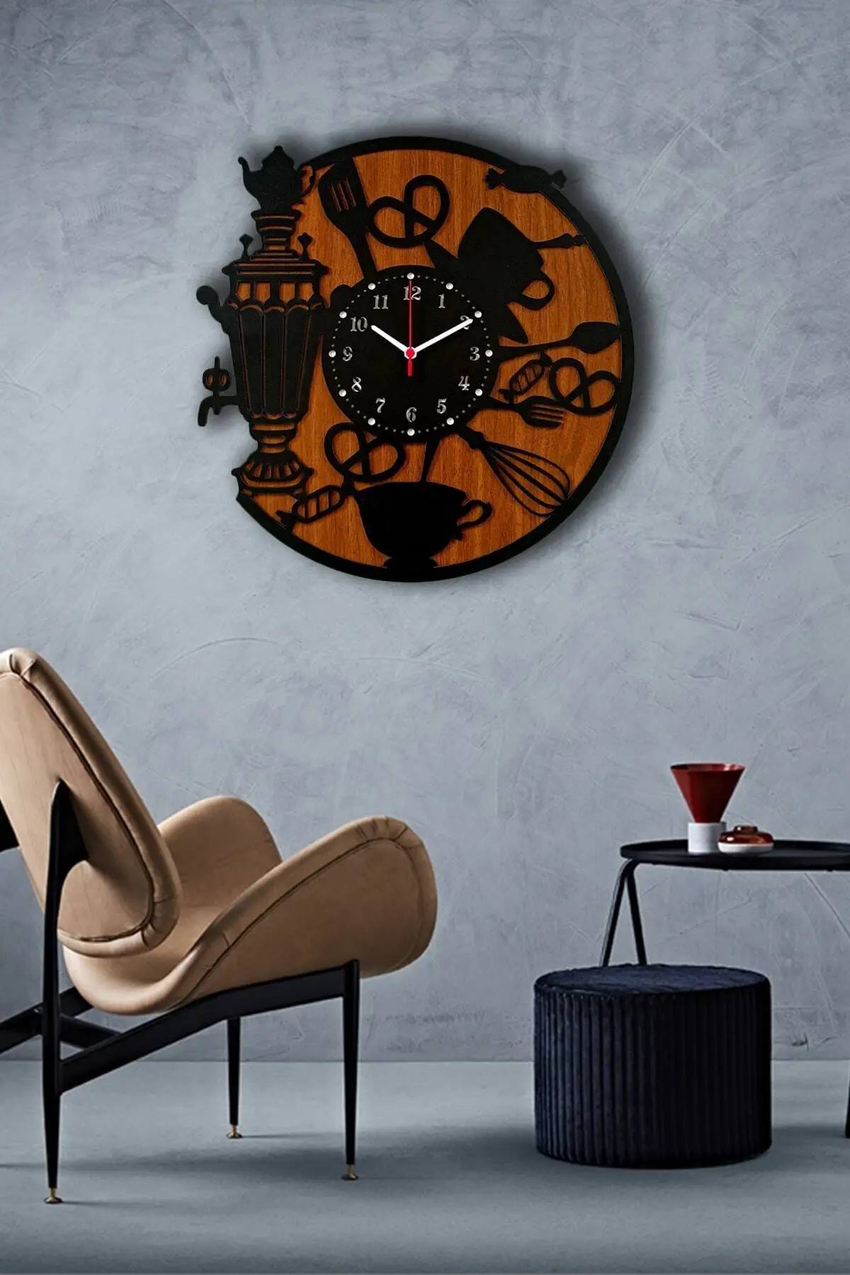 

Kitchen - Cafe Decorative Wall Clock Made of 50 Cm Wooden Mdf