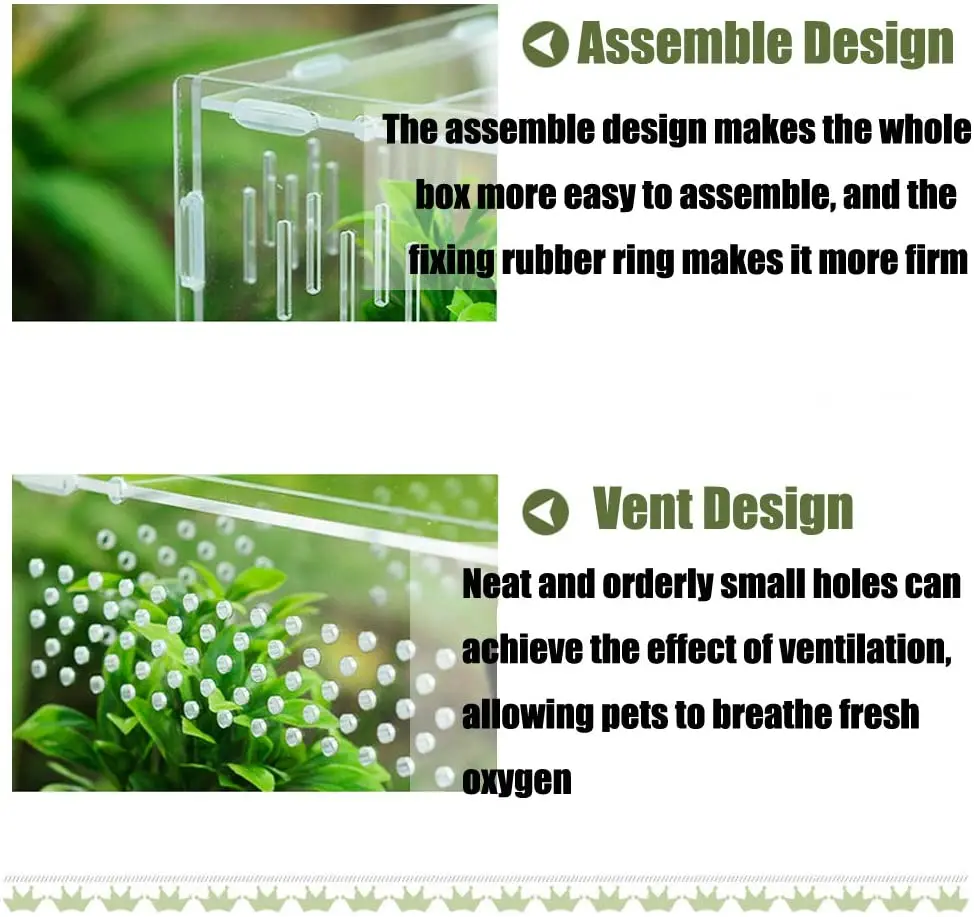 Вольер для рептилий и амфибий с коробкой для кормления насекомых 12x12x20см, акриловый прозрачный разводочный ящик.