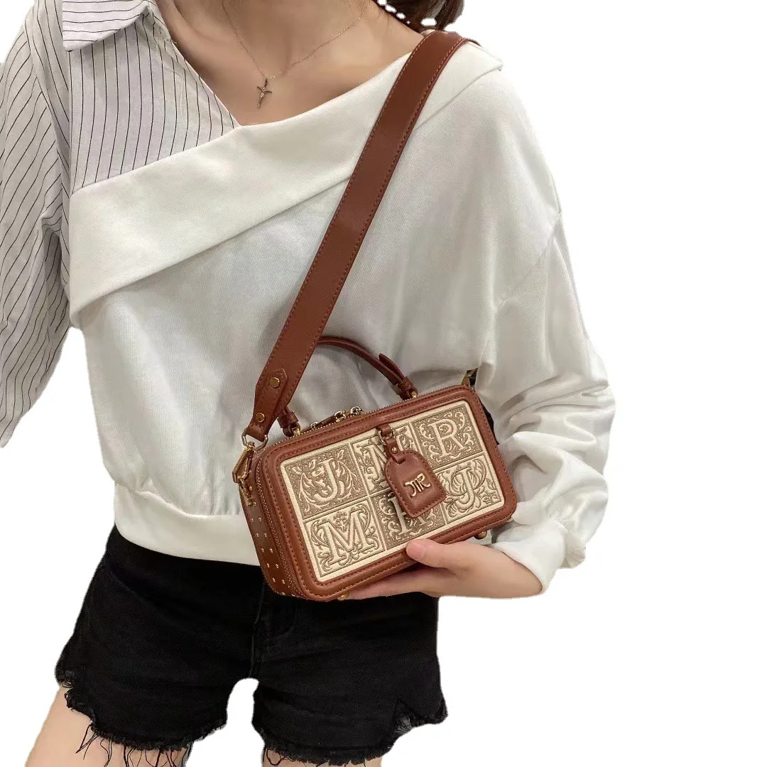 First Layer Cowhide Leather Box Bag For Women 2023 New Fashion Single Shoulder Messenger Bag Luxury Designer Purses And Handbags