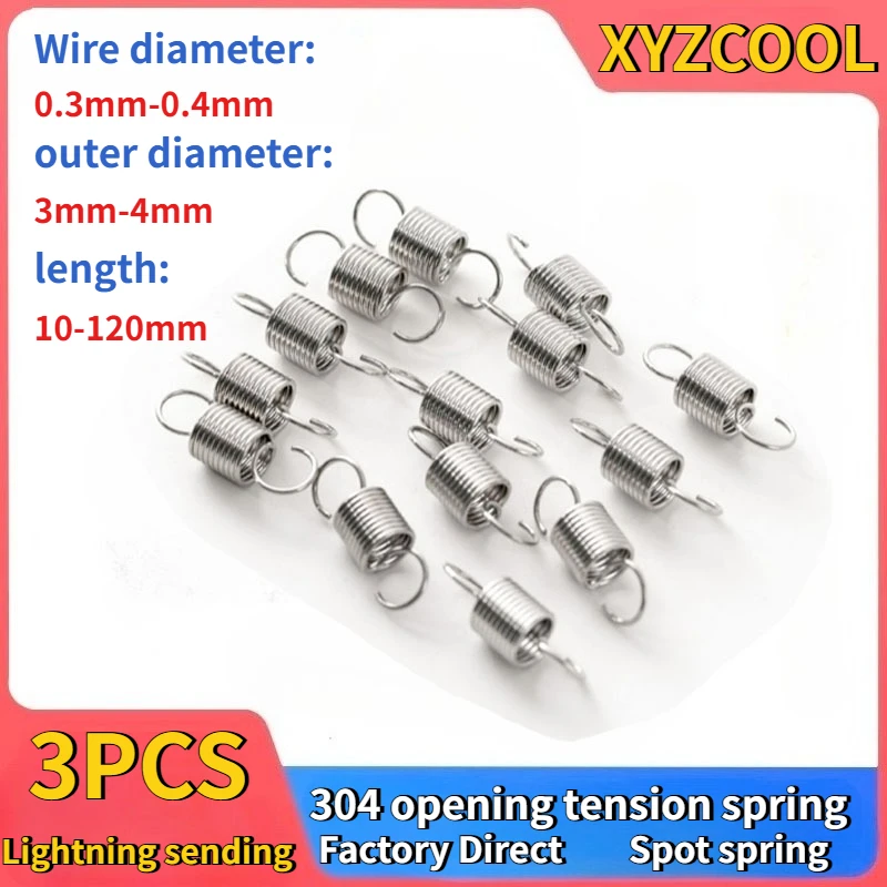 

Пружина натяжения из нержавеющей стали 304, 0.2/0.3 мм, миниатюрная, с крючком, настраиваемая, 3 шт.