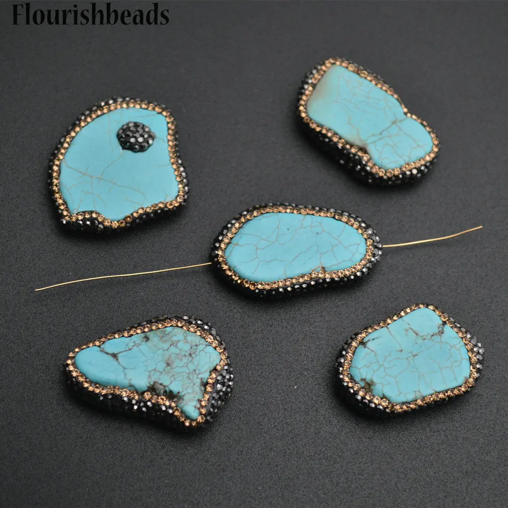 

Paved Crystal Blue Howlite Freeform Slab Slice Loose Beads Fashion Jewelry Making Supplies