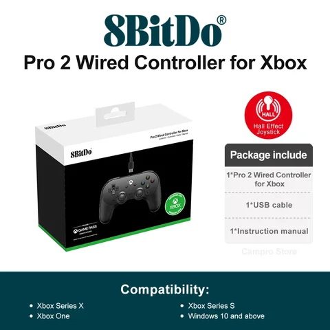 8bitdo Pro 2 Xbox проводной геймпад для Xbox серии X S, Xbox One PC Windows 10 11 обновленные с эффектом зала джойстики добавить белый