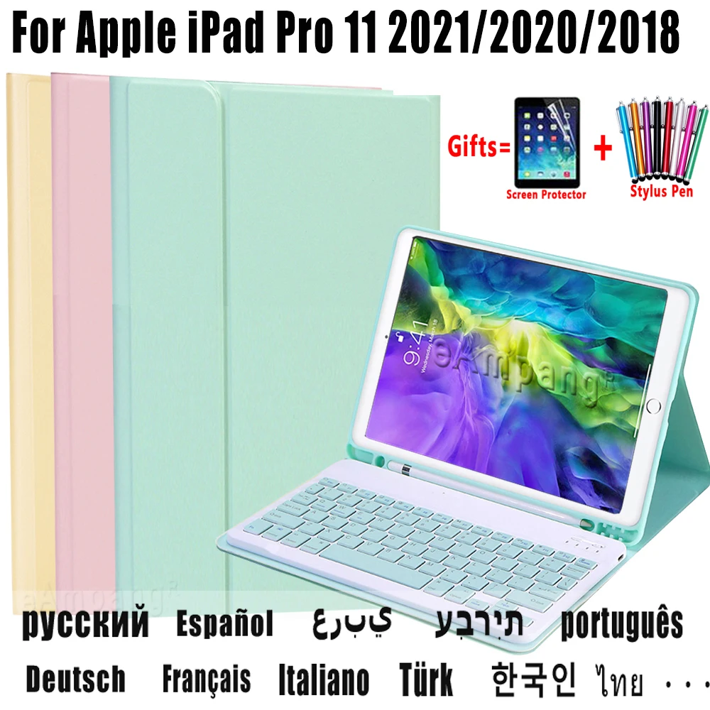

Arabic Spanish Russian Hebrew Keyboard Case For iPad Pro 11 2021 2020 2018 1st 2nd 3rd Generation A1979 A1980 A2228 A2230 A2459