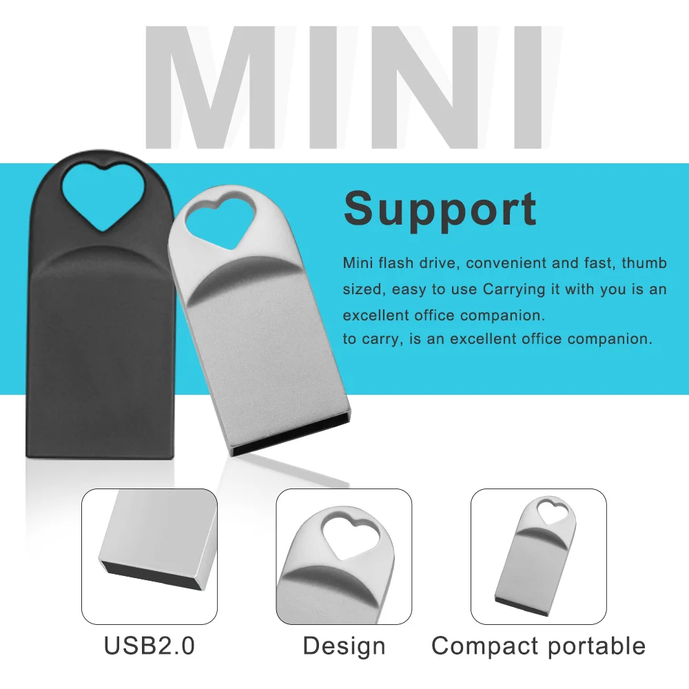 Фото USB 2.0 Металлическая шахтная форма Love Heart Высокоскоростной флэш-накопитель Pendrive 64 ГБ 32 ГБ 16 ГБ 8 ГБ 4 ГБ cle USB menory stick подарок №4
