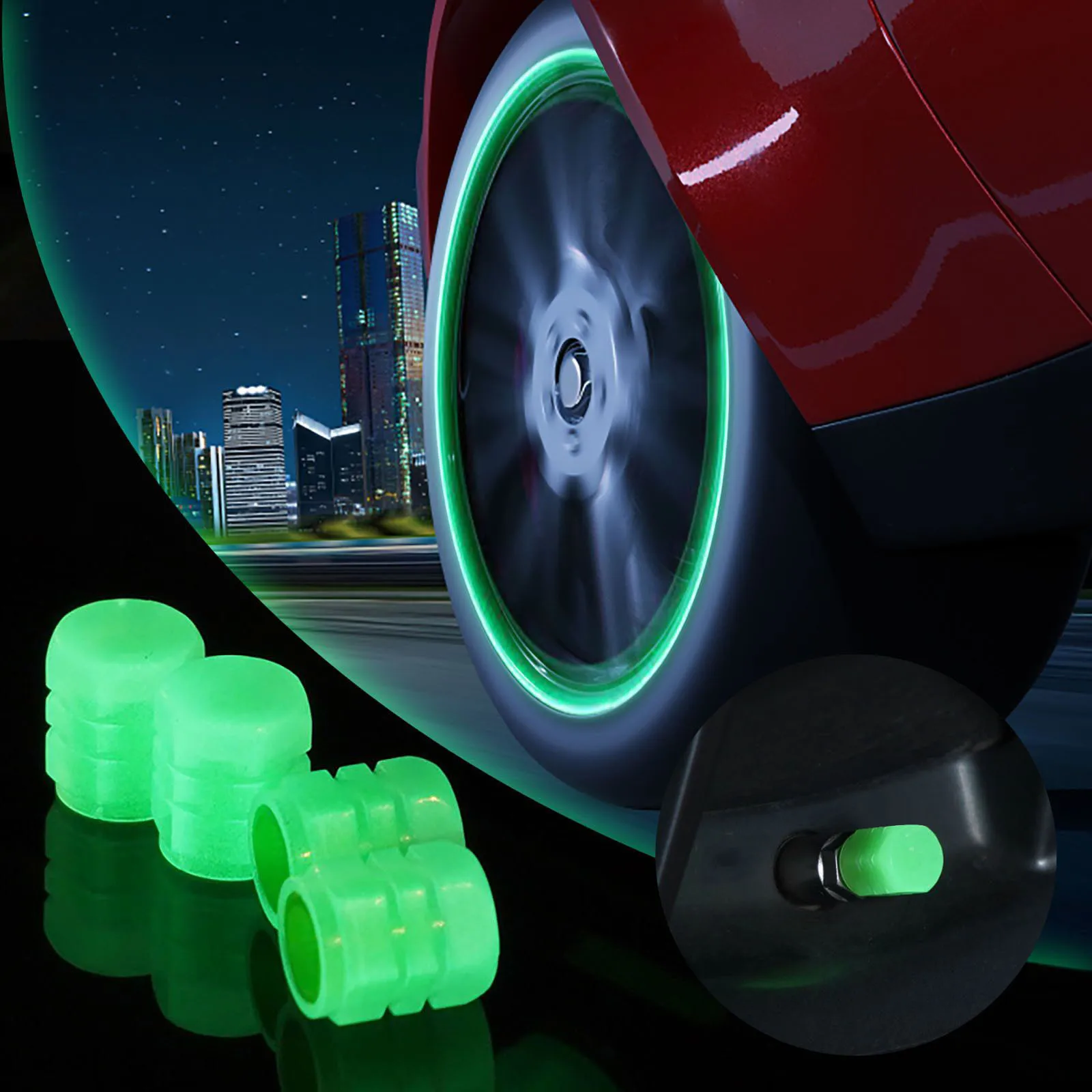 

Car Tire Valves Caps Universal Luminous Stem Caps Handmade Rhinestones Stem Cover Illuminated Valves Nozzles Car Accessories