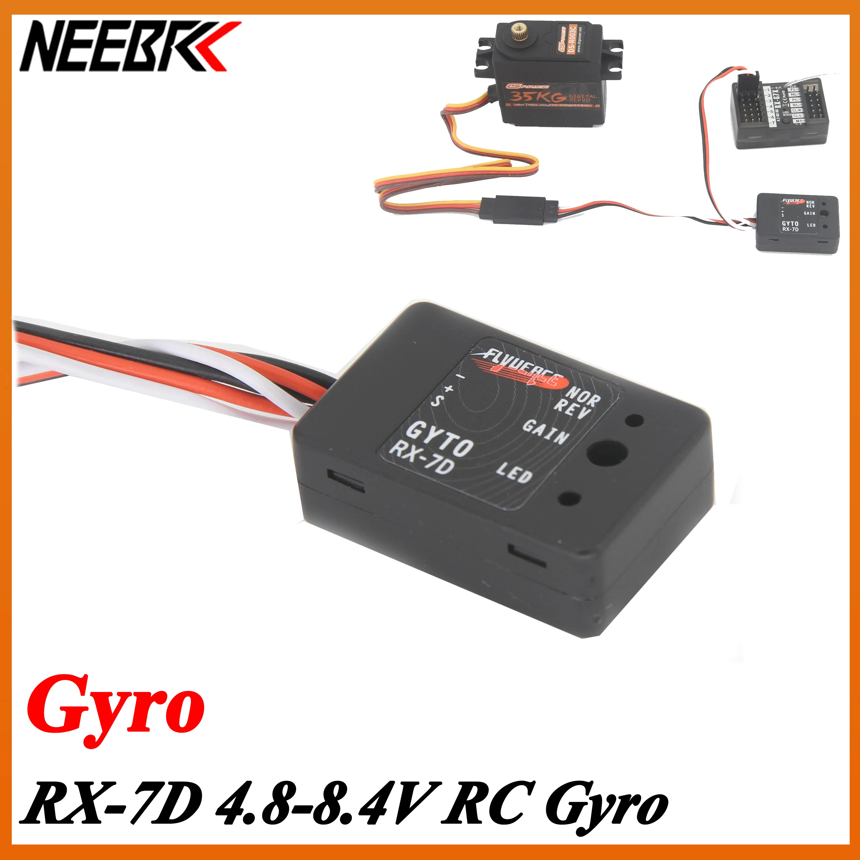 NEEBRC RX-7D Mini Gyro DC 4.8-7.4V Gyroscope for RC Car Drift Racing Vehicle Boat Digital/Analog Universal Receiver Transmitter
