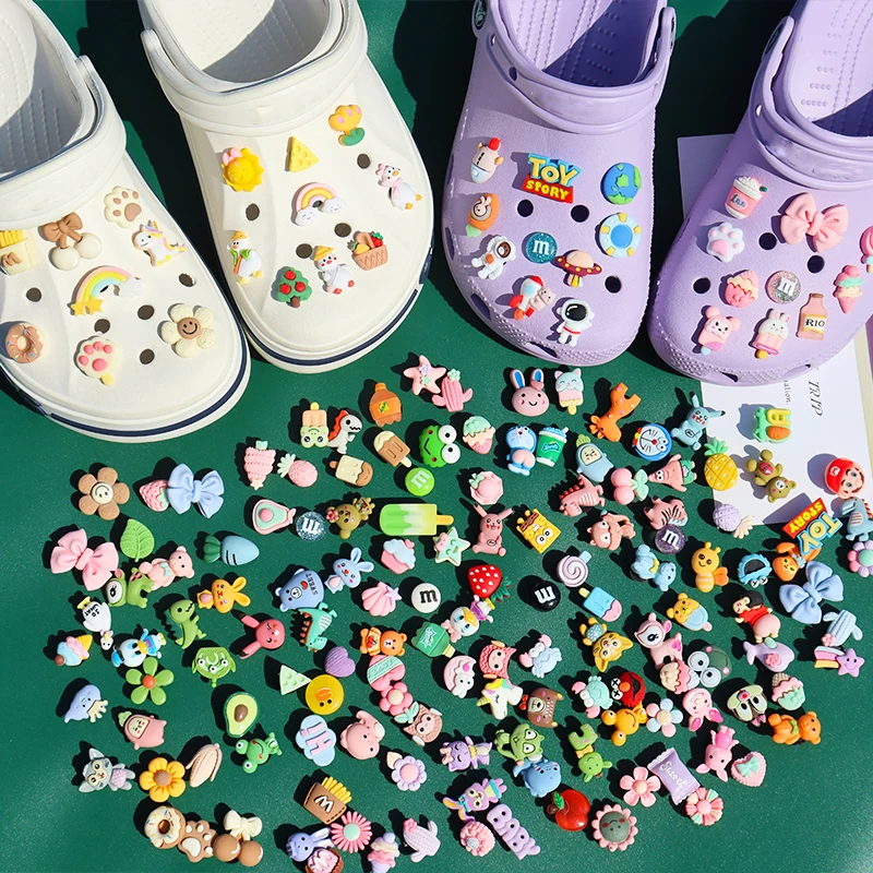100PCS Resin Croc Charms Bear Candy Cookie Milk Cupcake Ice Cream Rabbit Donut Garden Shoes Button Decorations Xmas Gifts