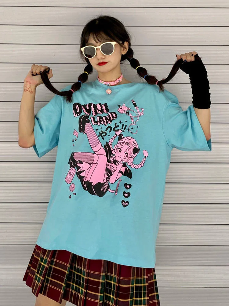 Deeptown Japanese Two-dimensional Kawaii T-shirt Anime T Shirt Harajuku Graphic Tees Summer Print Short Sleeve E Girl Tops Women
