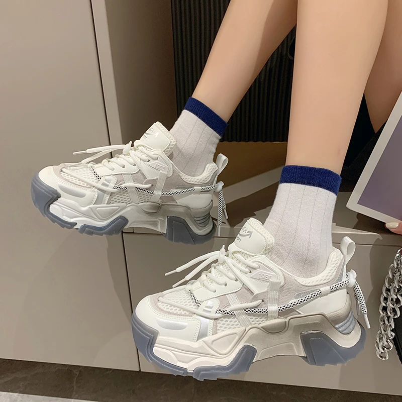 

Women Shoes 2022 Summer Breathable Mesh Women's Chunky Sneakers Fashion Gradient Girls Sports Shoes Thick Sole Platform Sneaker