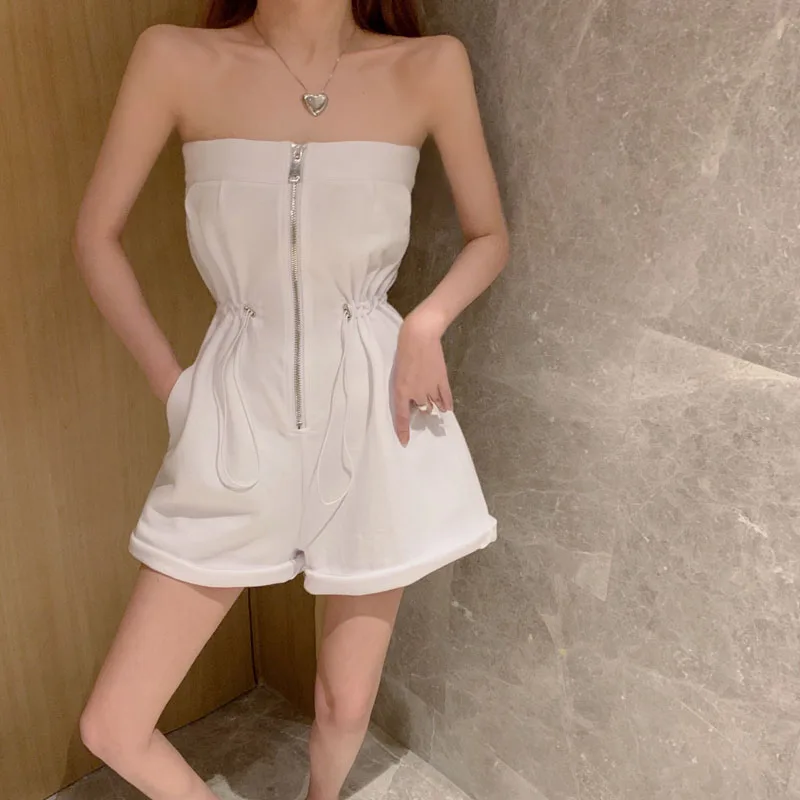 Summer Fashion Streetwear Chest Jumpsuit Women Summer High Waist Slim Slimming A-line Zipper Wide Leg Tube Top Jumpsuit Shorts