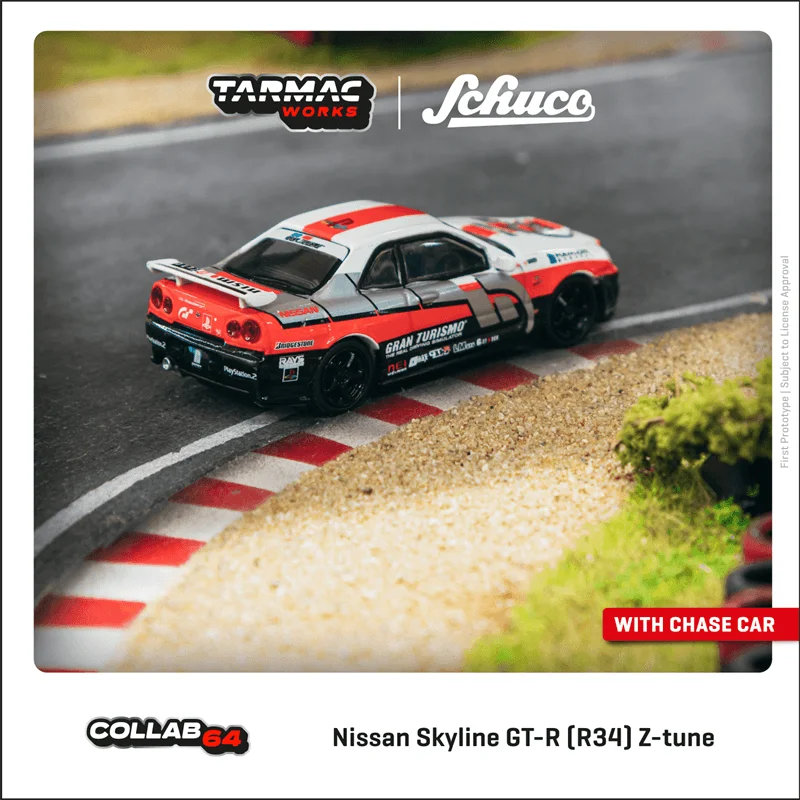 

PreSale Cars Tarmac Works 1:64 Nissan Skyline GTR R34 Z-tune GT Racing White/Red/Black Car Model Collection Miniature