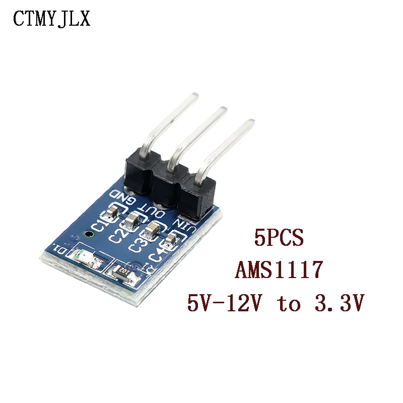 5PCS/ AMS-1117 5V to 3.3V For DC-DC Step-Down Power Supply Buck Module AMS1117-3.3V DO 800MA Adjustable Boost Board DC 4.2V-10V