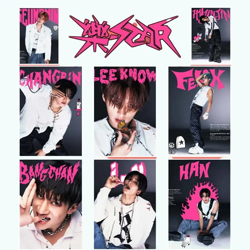 

2pcs KPOP StrayKids ROCK STAR TEASER Photo Wall Stickers LALALALA BangChan Self-Adhesive Room Decoration HyunJin Felix Fans Gift